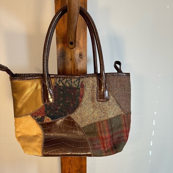 Womens Small Hobo Patchwork Leather Corduroy Plaid Tweed Handbag Purse Pockets - Picture 1 of 10